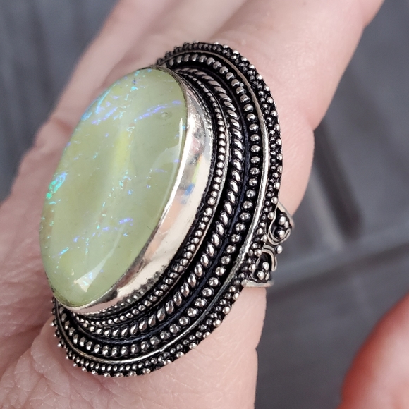 New Huge Dichroic Glass 925 Silver Statement Ring. - Picture 3 of 14